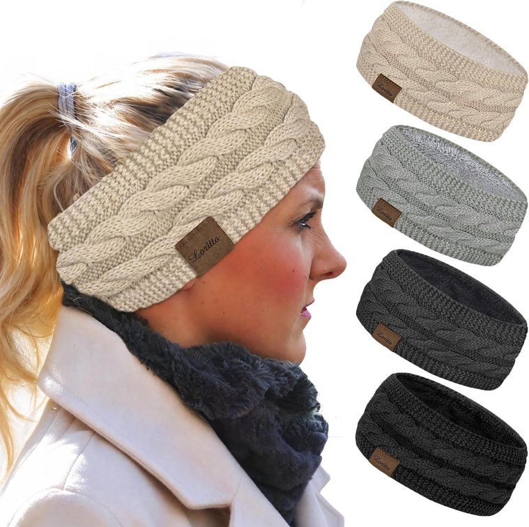 Loritta 4 Pack Winter Headbands for Women, Thick Ear Warmers Gifts