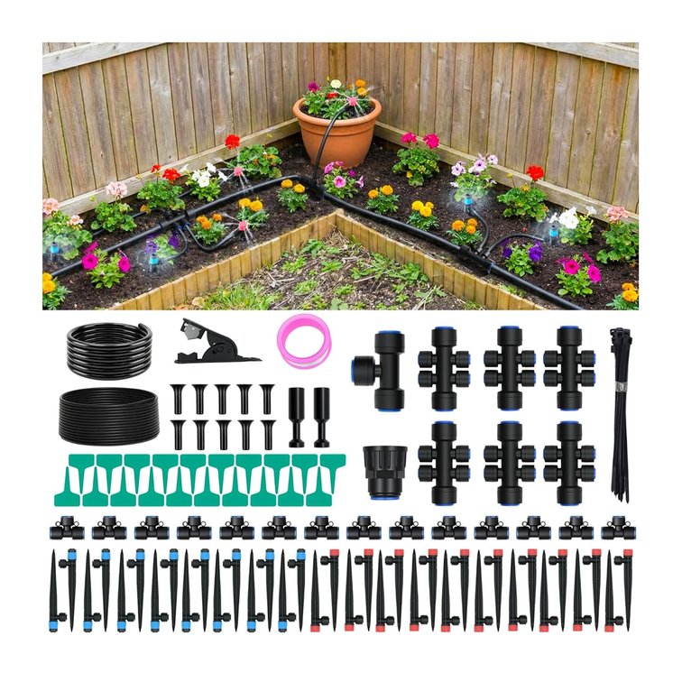 230FT Drip Irrigation Kit with 36 Adjustable Emitters, Push-Fit System