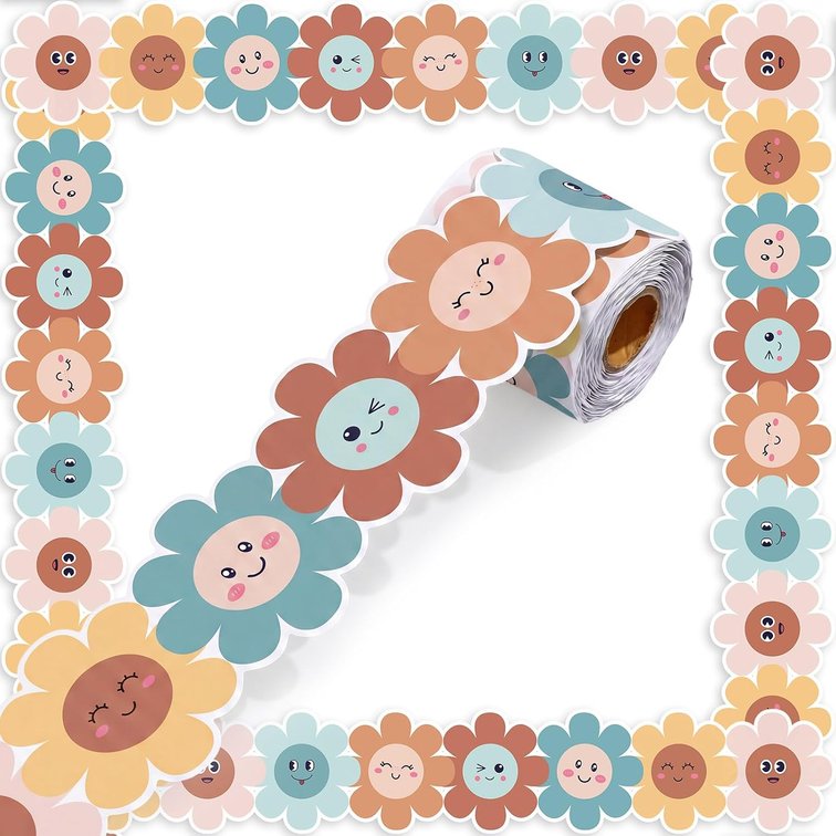 Tenceur 65.6 Feet Floral Bulletin Board Borders 9 Styles,Colorful Daisy