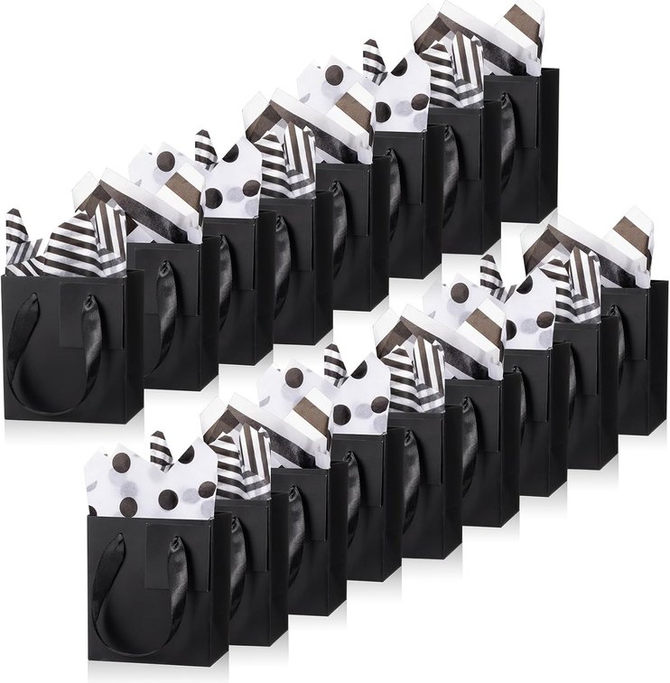 Tenare 12 Pcs Small Gift Bags Mini Paper Bags,4 * 2.75 * 4.5inch,Black