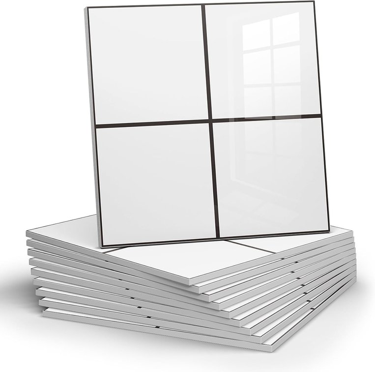SET OF 3 Peel and Stick Backsplash Tiles 10-Pack - White Checkered Self-Adhesive PVC Wall Panels, Waterproof Kitchen Backsplash Stick on Tile for Kitchen,Bathroom, Laundry Room Walls (11.8"x11.8")