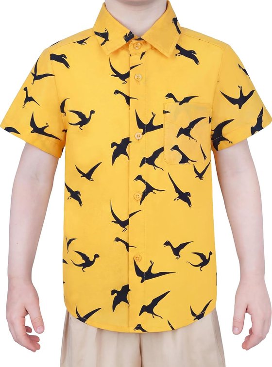 Boys Hawaiian Button Down Shirt, Pure Combed Cotton Short Sleeve Size 3-15Y