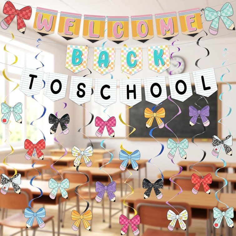 Welcome Back to School Bow Banner Colorful Pencil Bow Garland