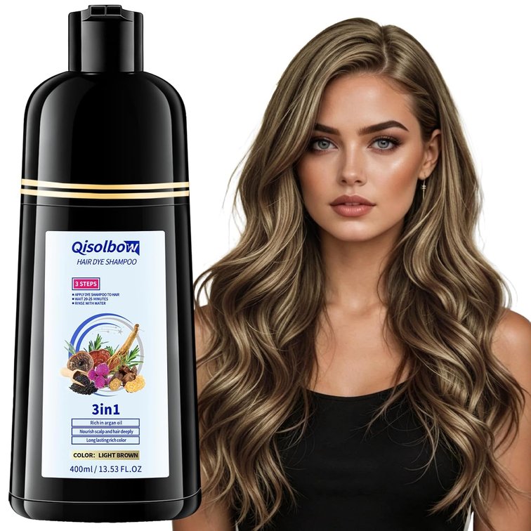 Light Brown Hair Dye Shampoo, 100% Gray Coverage in 15 20 Mins 3 In 1 Semi Permanent Hair Color Shampoo,Light Brown Hair Dye with 6 Herbal Extracts,Hair Dye for Women & Men,Ammonia Free & Paraben-free