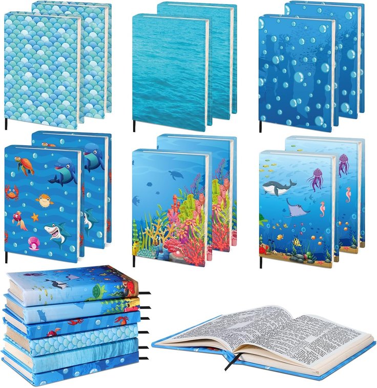 Gilprop 12 Pack Jumbo Stretchable Book Covers Fabric Book Protector Large Reusable Washable Cover for Paperback Notebook Hardcover Textbook School Supplies (9 * 11inch,Ocean,Blue)