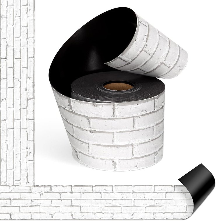 Tenceur 48 ft Magnetic Brick Bulletin Board Border Roll, White