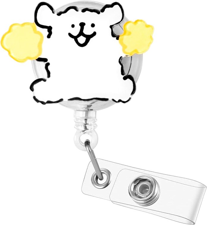 Cute Line Art Dog with Yellow Paws Retractable Badge Reel, Acrylic ID Badge Holder with Alligator Clip, Nurse Teacher Student Work Office Badge Reel