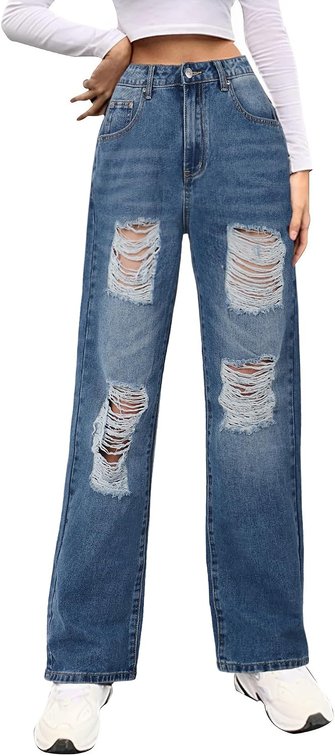 Size Small Women Loose Ripped Boyfriends Jeans High Waist Baggy Denim Pants Distressed Wide Leg Jeans Y2K