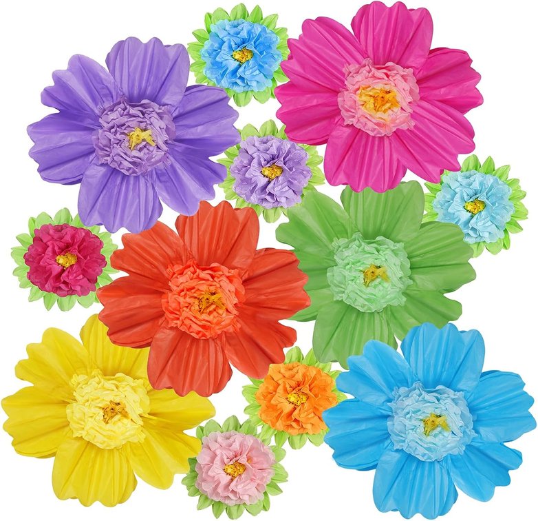 Avxzbef 12 Pcs Colorful Large Tissue Paper Flowers Giant Fiesta Flowers