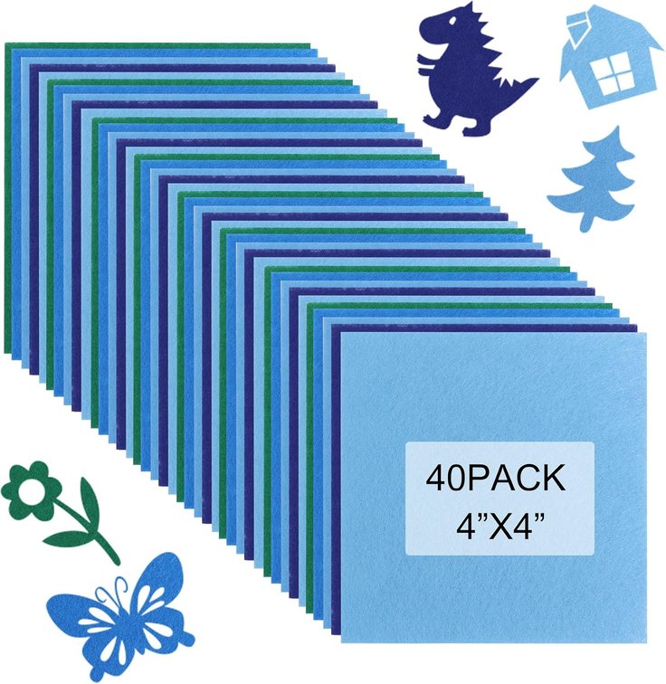 40 Pcs Stiff Felt Fabric Sheet for Crafts,1mm Thick and 4"x 4"Blue Series Felt Fabric Sheets for Crafts DIY Handcraft Sewing Squares Patchwork Nonwoven