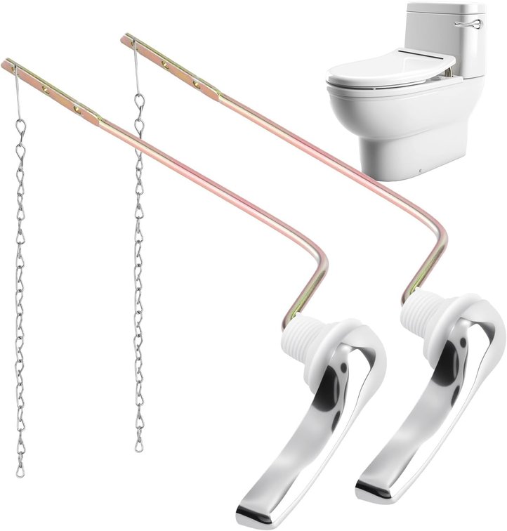 Universal Toilet Handle Replacement Kit, 2 Pcs Metal Tank Flush Lever & 2 Pcs Water Valve Chain Compatible with Most Standard Side-Mount Toilet Tanks