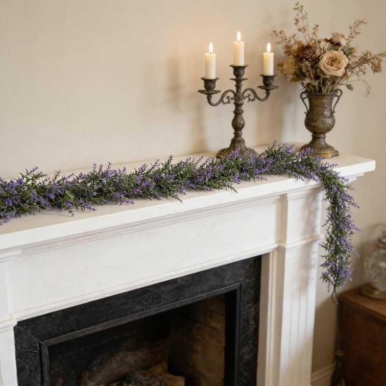 6Ft Lavender Garland for Mantle, Purple Floral Table Runner for Spring Summer Decor, Wedding, Bridal Shower, Fake Plants Eucalyptus Garland for Indoor and Outdoor Home Decor 2Pcs
