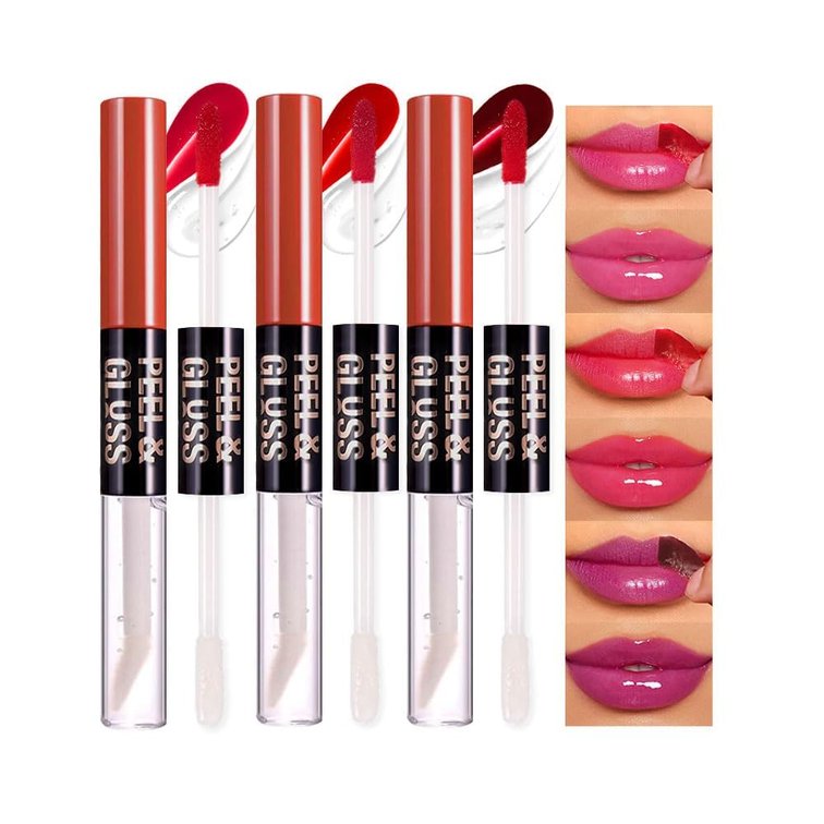 3Pcs Peel Off Lip Stain Tattoo and Lip Oil, Matte Lip Gloss Peel Off Masque-Peel Off Lip Tint, Long Lasting Waterproof Transfer-proof Lip Mask Gloss Peel Off Lip LinerStay Lip Makeup03#+04#+05#