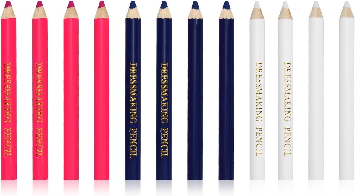 12pcs Fabric Pencil for Sewing, Sewing Washable Pencil (Blue, Pink, White)