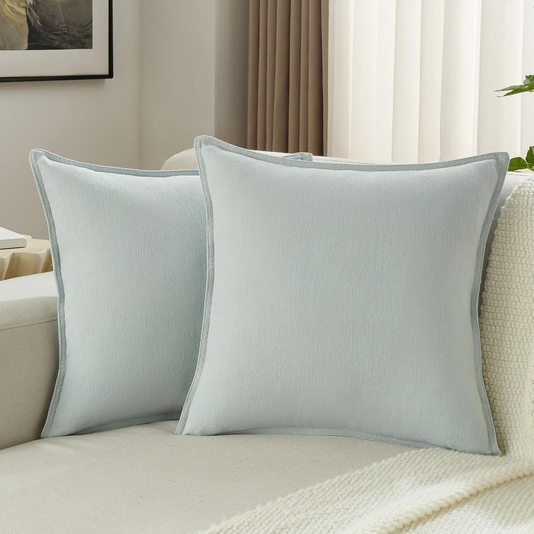 Pack of 2 Chenille Throw Pillow Covers 20x20 Inch, Light Blue