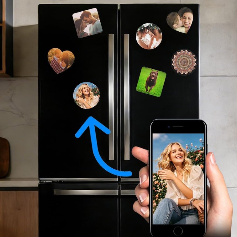 Set of 2 Personalized Refrigerator Magnets with Photo Name Customized Fridge Magnet for Home Office Kitchen Decoration, Heart