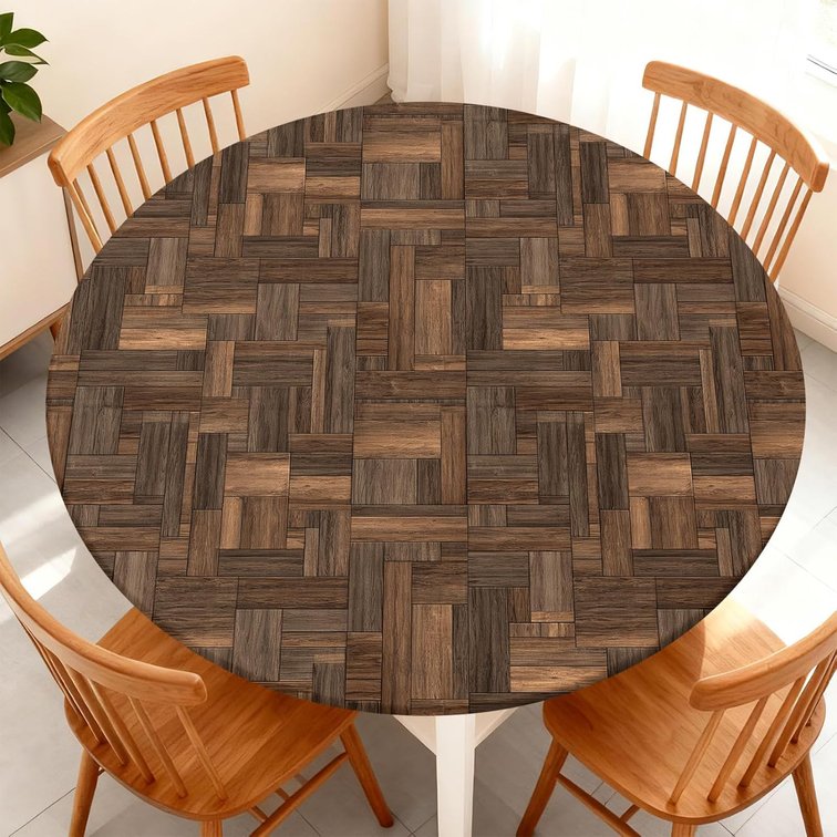 Round Fitted Tablecloth with Elastic Edge Fits 37"-44" Round Tables