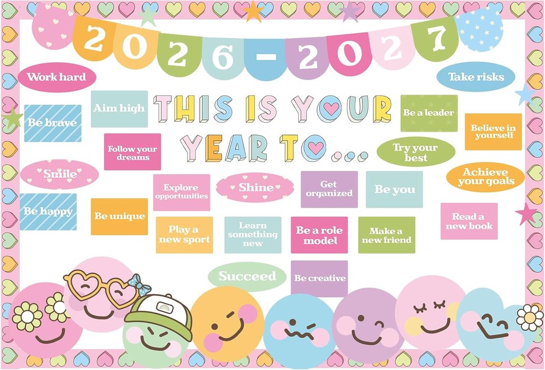 Kosiz This is Your Year Bulletin Board Set Colorful, Pastel