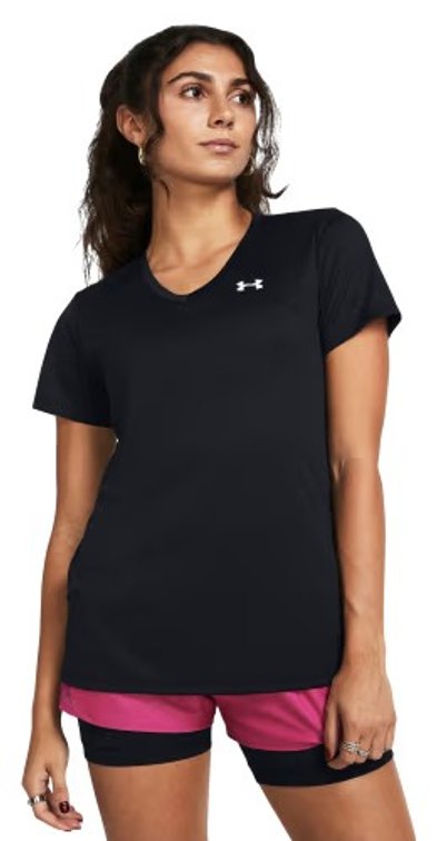Size Medium Under Armour UA Tech V-Neck Short-Sleeve Shirt for Ladies - Black/White - M