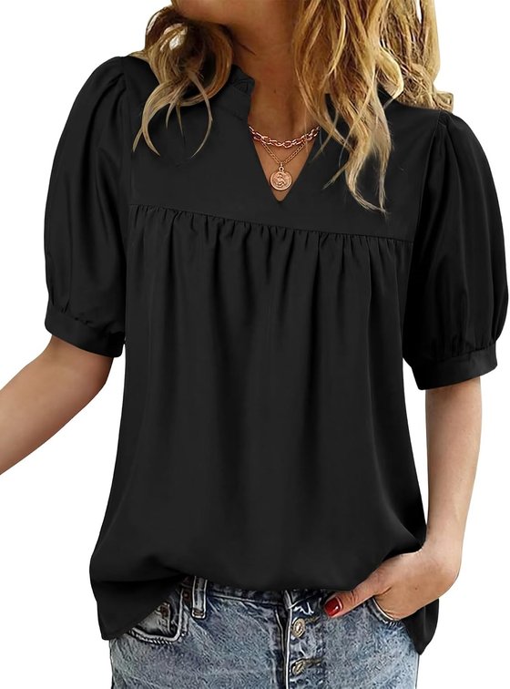 Size Small Babydoll Tops for Women Summer Short Puff Sleeve Blouse