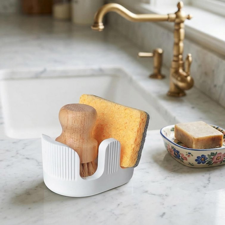 Diatomite Sponge Holder, Bright White, 2 Slot Design