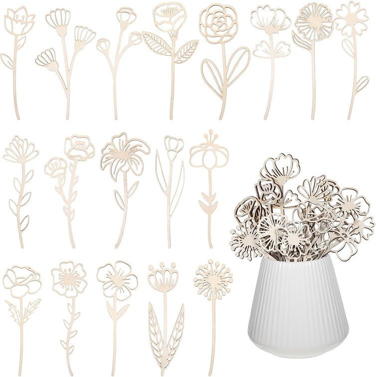 18 Pcs Wooden Wildflower Decor Set Wood Flowers Cutout Signs Boho Wildflowers Hanging Sculpture Wildflowers Stems Wooden Flowers for Crafts for Home Birthday Holiday Art DIY Decoration