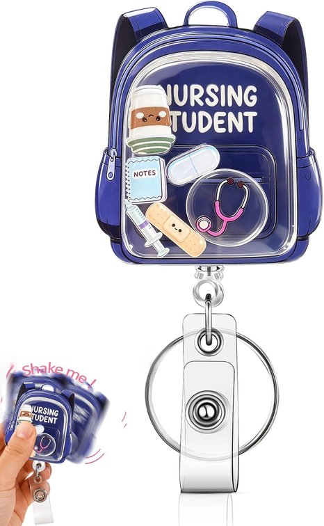 Funny Shaker Badge Reel, Nurse Retractable Medical ID Holder Clip 360  Rotating Badge Reel with Key Rings, Cute Nurse Nursing Office Medical Worker Student Accessories Gifts (Student-B)