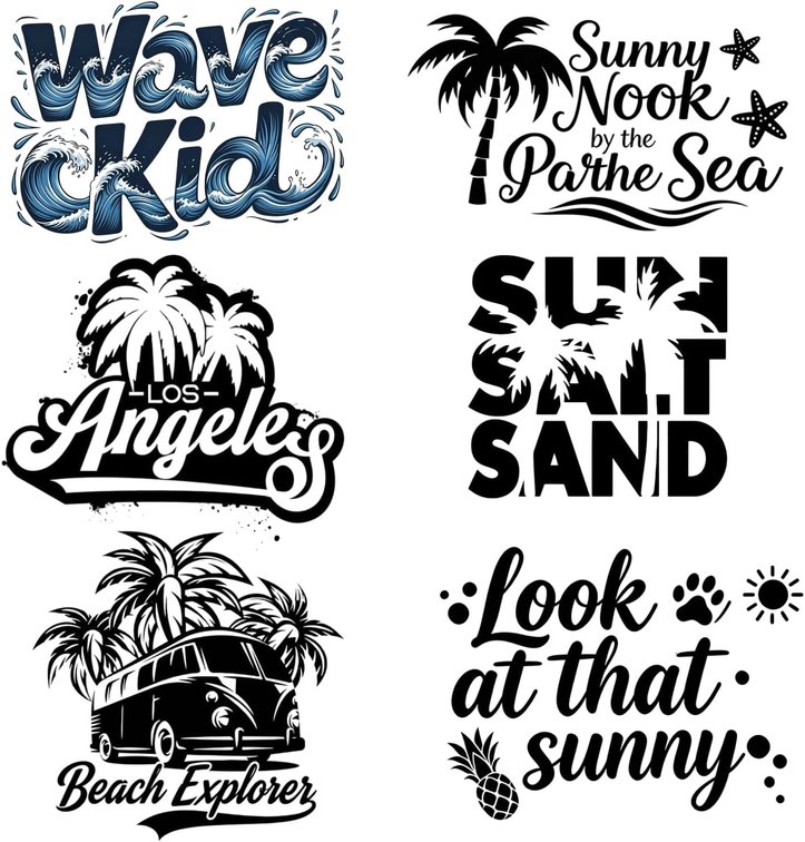 6 Sheets Summer Iron on Transfers Beach Vinyl Iron on Decal Letter Iron on Patches Heat Transfers Coconut Trees Transfers Ready to Press for DIY T Shirts Clothing Pillow Bag Decorations