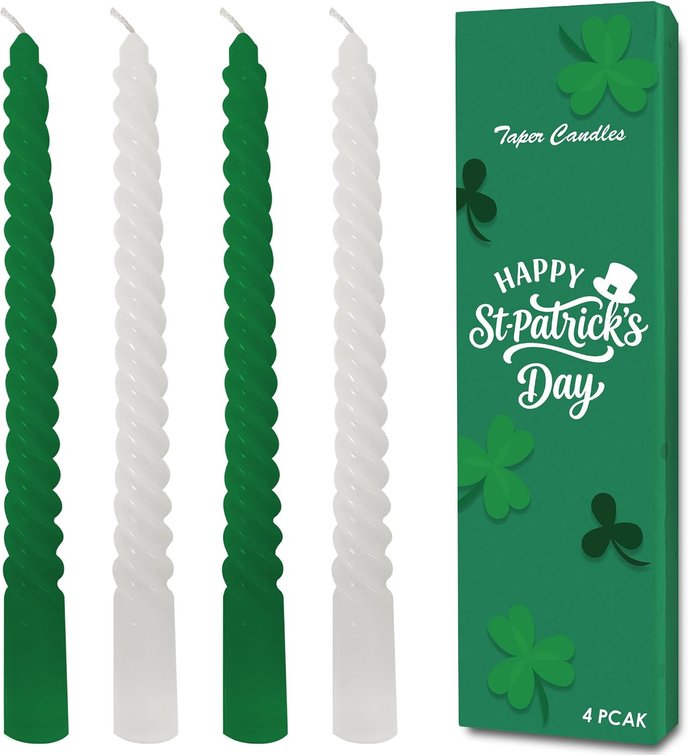 Taper Candles, Spiral Twisted Taper Candles Set of 4, Unscented Taper Candlesticks 10 inch Tall, Home Decor Kitchen Decor Wedding Decorations (Green & White)