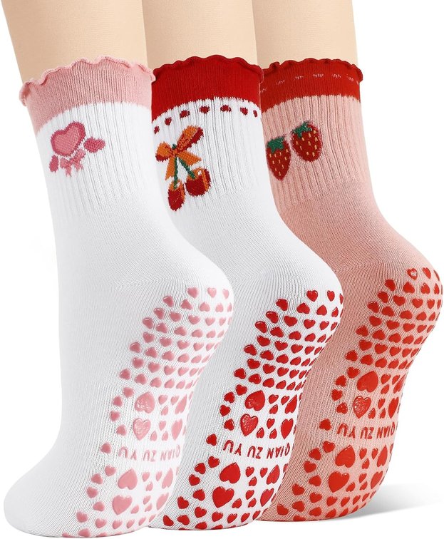 3/6 Pairs Cute Pilates Socks for Women, Non Slip