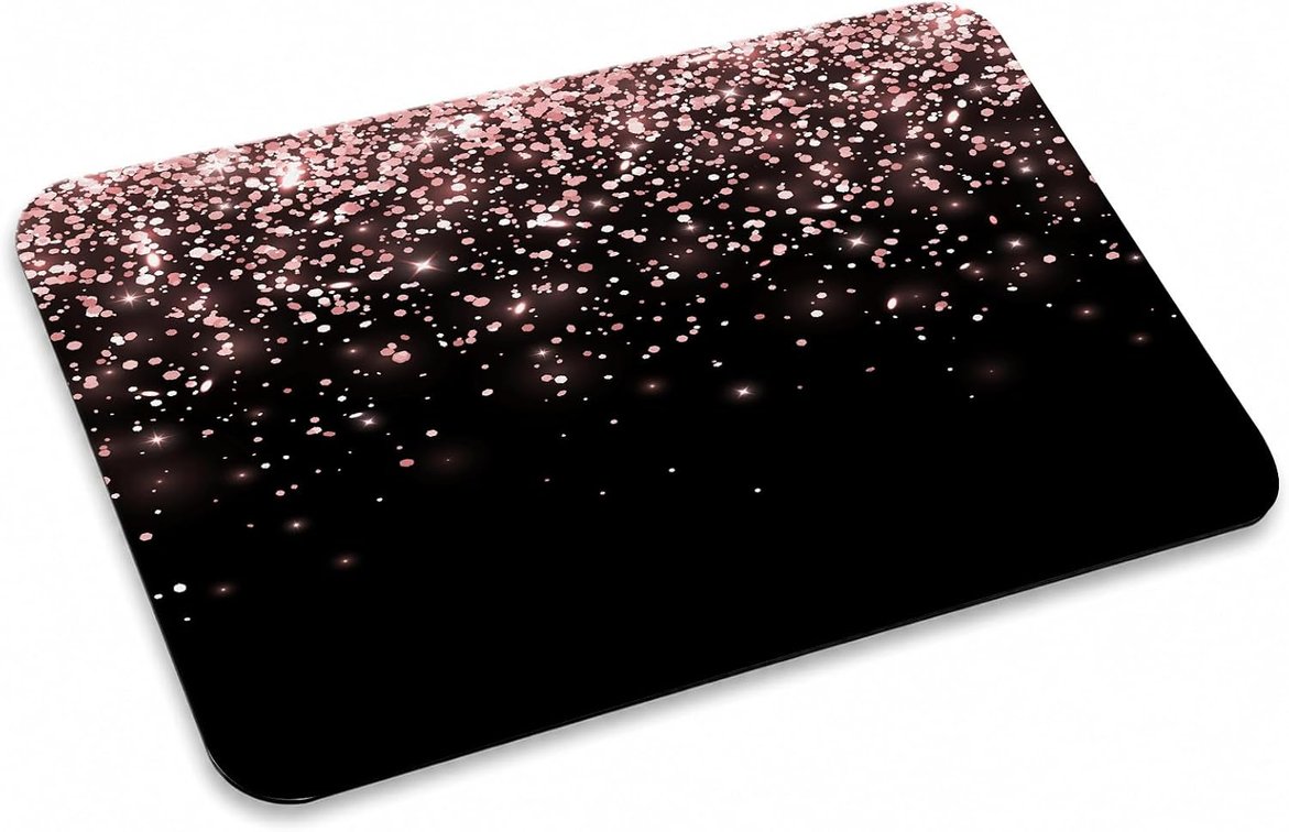 Natural Diatomaceous Earth Bath Mat, Ultra Thin Quick Dry Floor Rug for Bathroom, Kitchen and Pets, Lightweight Non Slip Absorbent Pad, 16 24Inch (40 * 60cm)(Rose Gold Falling Glitter)
