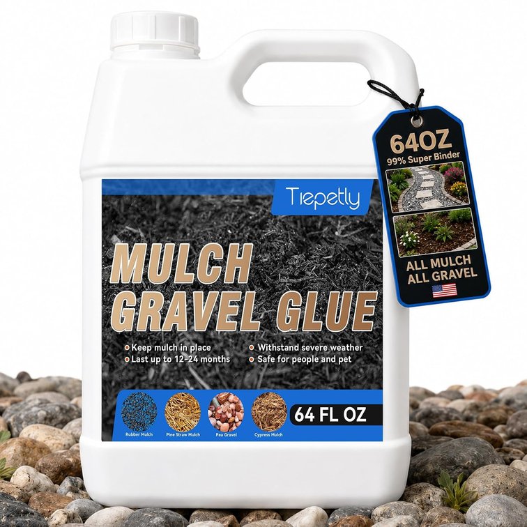 64Oz Mulch and Gravel Glue for Landscaping, Concentrated Landscape Glue for Rock, Pea Gravel and Bark, Dries Clear, Covers up to 100 sq ft