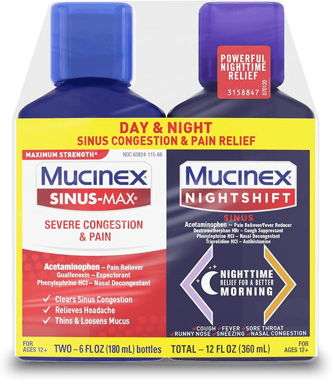 Mucinex Sinus-Max Severe Congestion & Pain & Nightshift Sinus, 2x6 FL OZ
