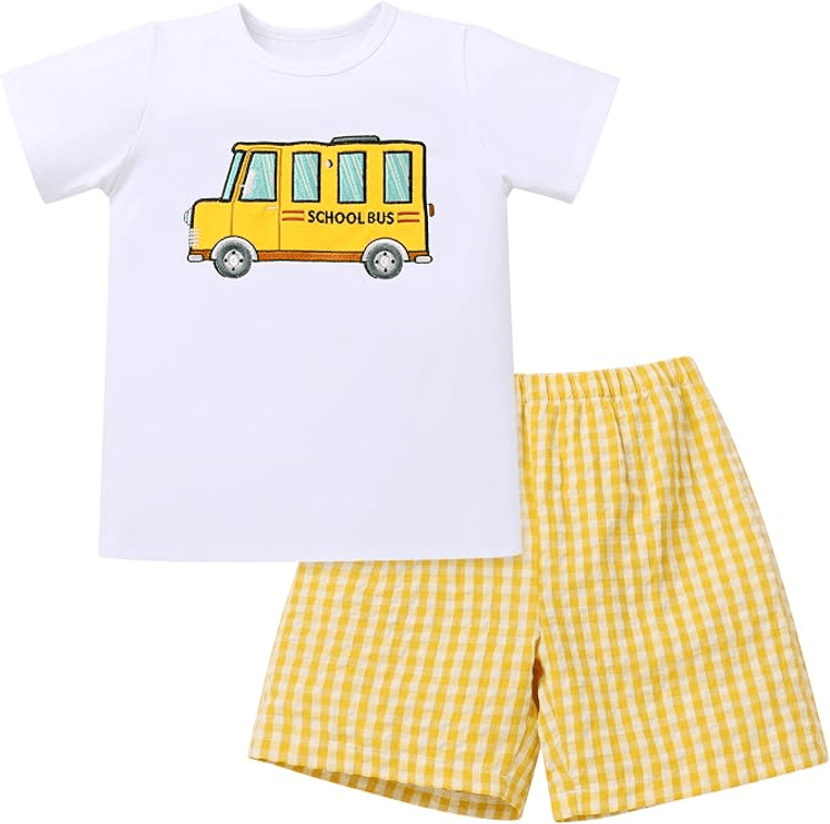 Size 6-7yrs Boy Short Sleeve Graphic Shirt Gingham Shorts