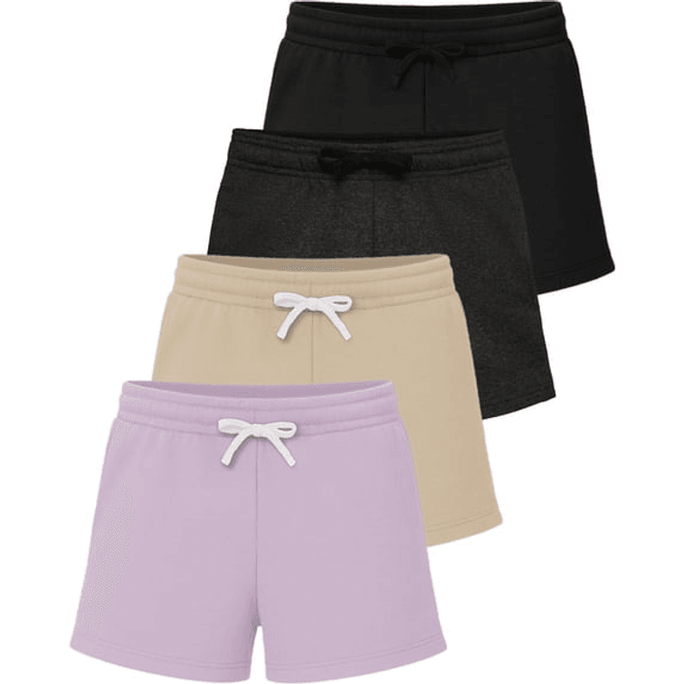 Size L Real Essentials 4 Pack: Girls Fleece Shorts