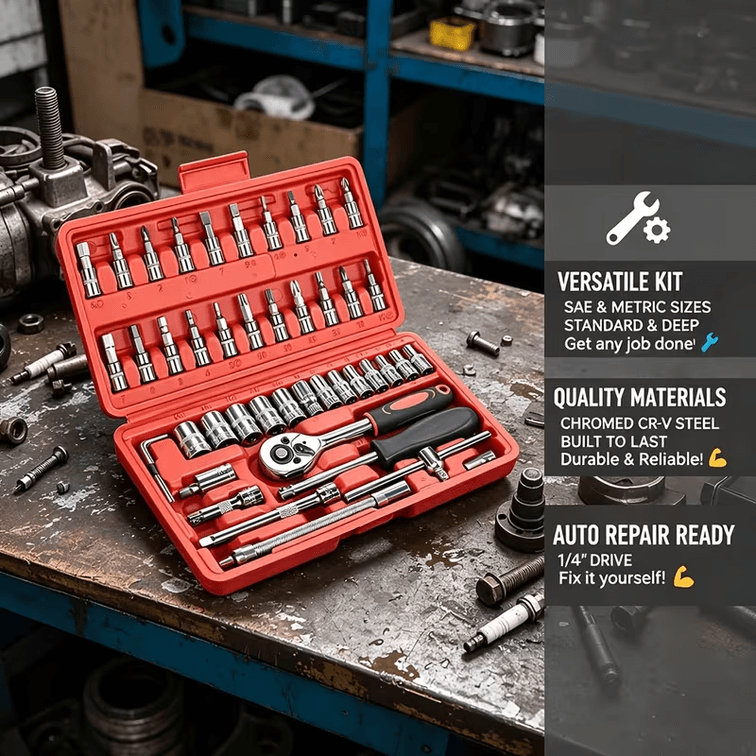 46pcs Mini Ratchet Wrench and Screwdriver Set - 1/4-Inch Metric Socket and Ratchet Set with Extension Bar - Upgraded Compact Automotive Tool Kit
