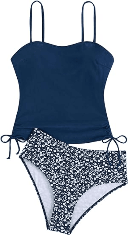 Size M  Women's 2 Piece Tankini Swimsuit Tummy Control Drawstring