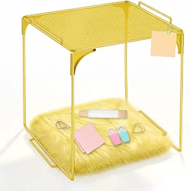 Yellow locker organizer shelf with mat