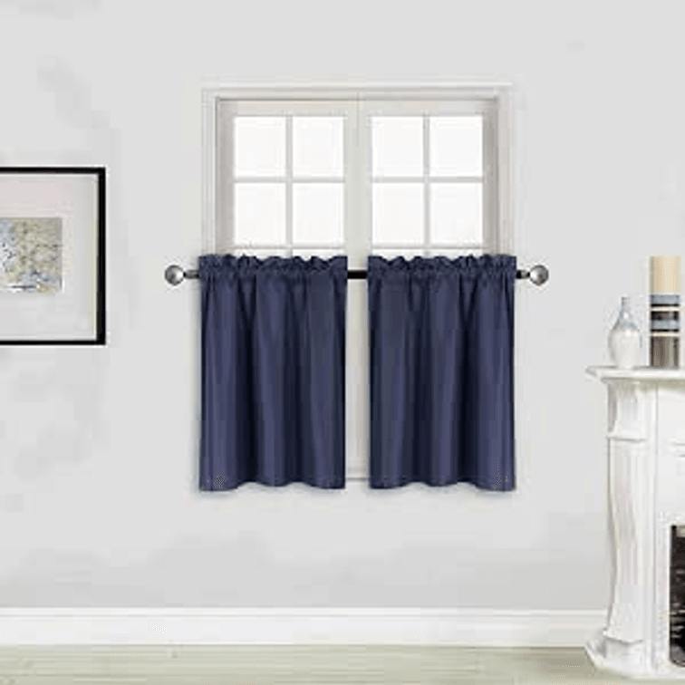 Better Home Style 100% Blackout 2 Panels Tiers Window Treatment Curtain Insulated Drapes Short Panels for Kitchen Bathroom or Any Small Window M3024 (Navy Blue, 2 Panels 28" W X 24" L Each)
