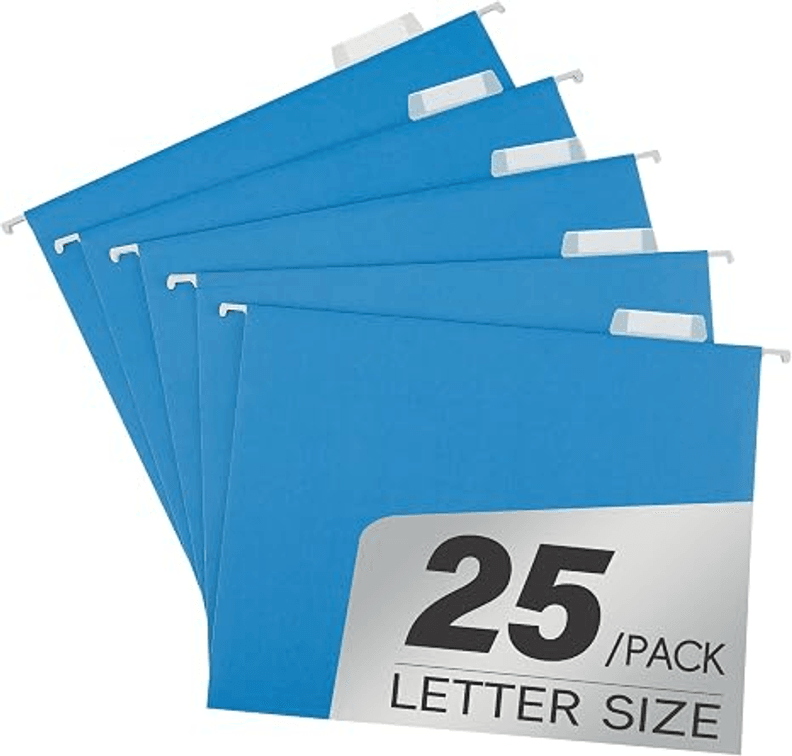 Blue 25 Pack Hanging Colored Folder File Cabinet Organizer Letter Size 1/5