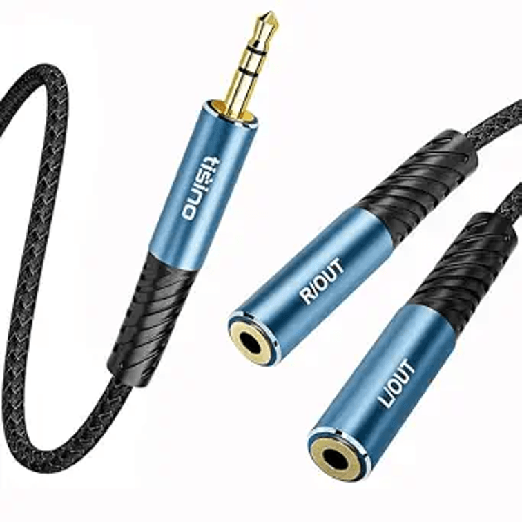 Tisino 3.5mm Headphone Splitter, 2 Female to 1 Male Aux Splitter, 1ft/30cm
