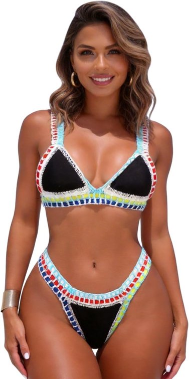size small - AIBEARTY Women's Hand Crochet Knitted Two Piece Bikini Swimsuit Set Sexy Bohemian Tranigle Bathing Suit Swimwear