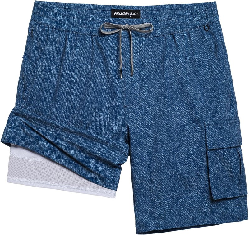 size small - maamgic Mens Swim Trunks with Compression Liner 9 inch Quick Dry Men Bathing Suit Stretch Board Shorts