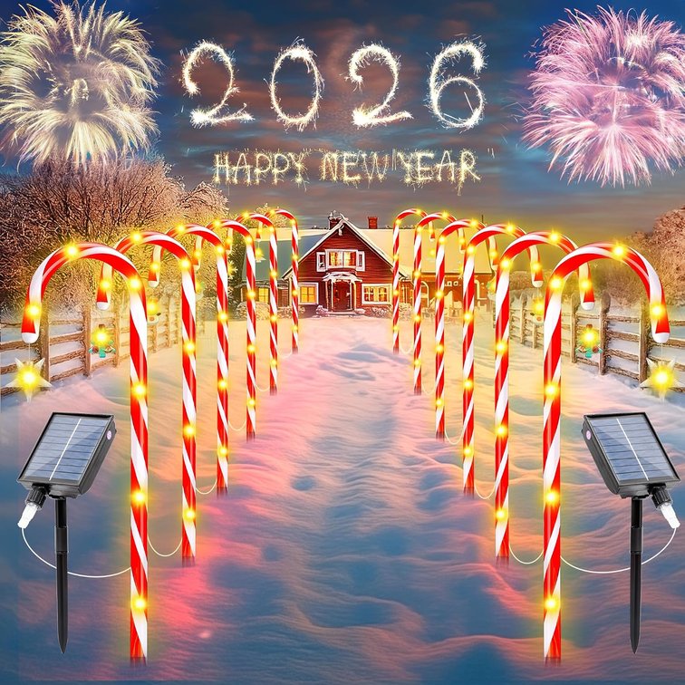 Solar Candy Cane Lights   12-Piece Set, 22 Inch Outdoor Christmas Pathway Lights, 8 Lighting Modes with Memory Function, Solar-Powered Holiday Decorations for Garden, Yard, Walkway, Party, Driveway