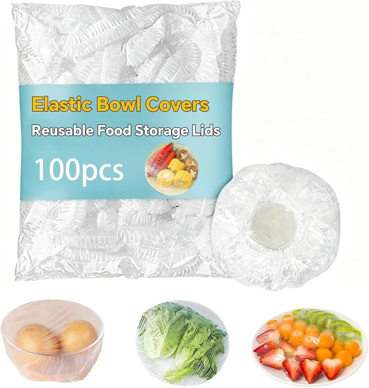 Reusable Elastic Bowl Covers - Plastic Wrap for Food, for Bread Proofing, efrigerator Storage & Shower Cap (White-100PCS)