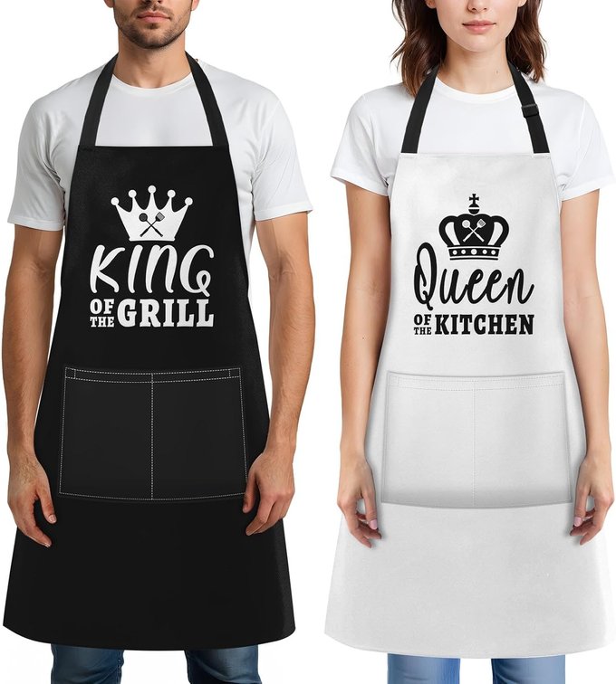 Britimes 2 Pack Aprons Smile Happy Aprons with Pockets for Women Men Couple Lovers Home Kitchen Cooking Baking Funny Couples