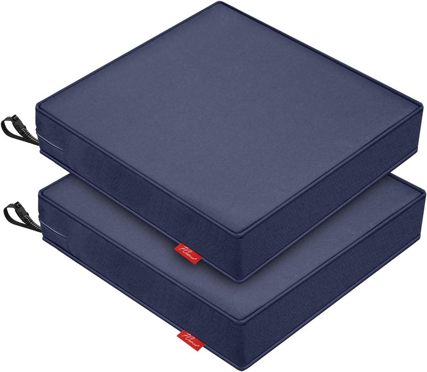 Patio Chair Cushions 24x24 Inch, Water Repellent Outdoor Seat Cushions with Adjustable Straps, Fade Resistant Replacement Cushions for Garden Deck Sofa Couch, Set of 2, Blue Grey