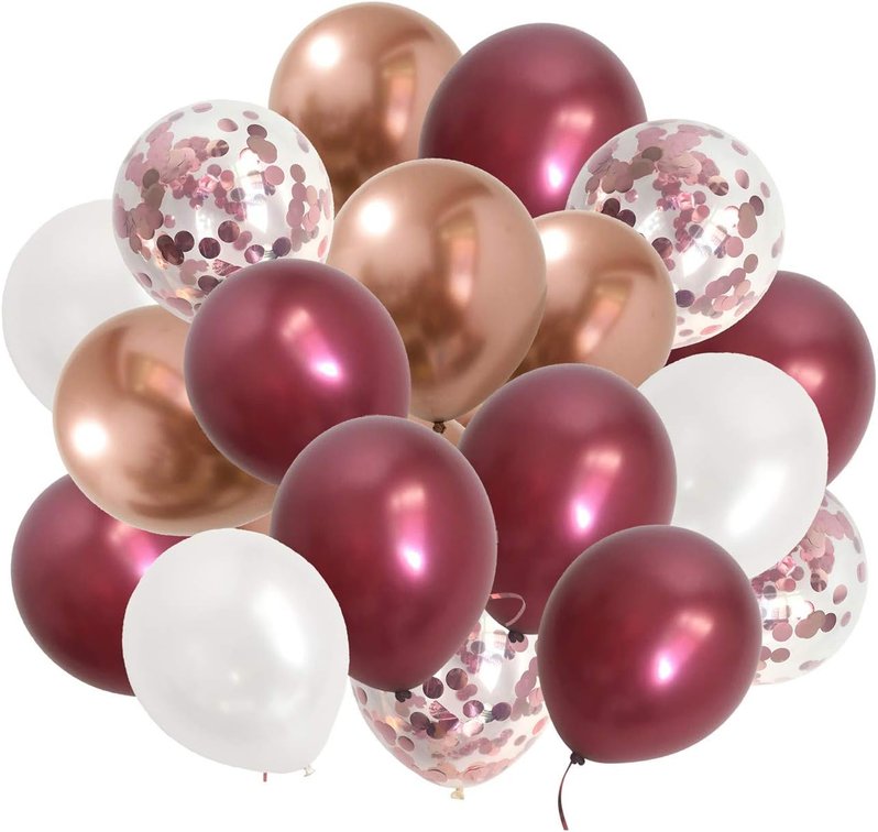 THEY ARE BLUE NOT ROSE - Chrome Rose Gold Burgundy Balloons - 50Pieces White Metallic Rose-Gold Dark Red Balloons for Birthday Women Wedding Bridal Shower Anniversary Party Decorations