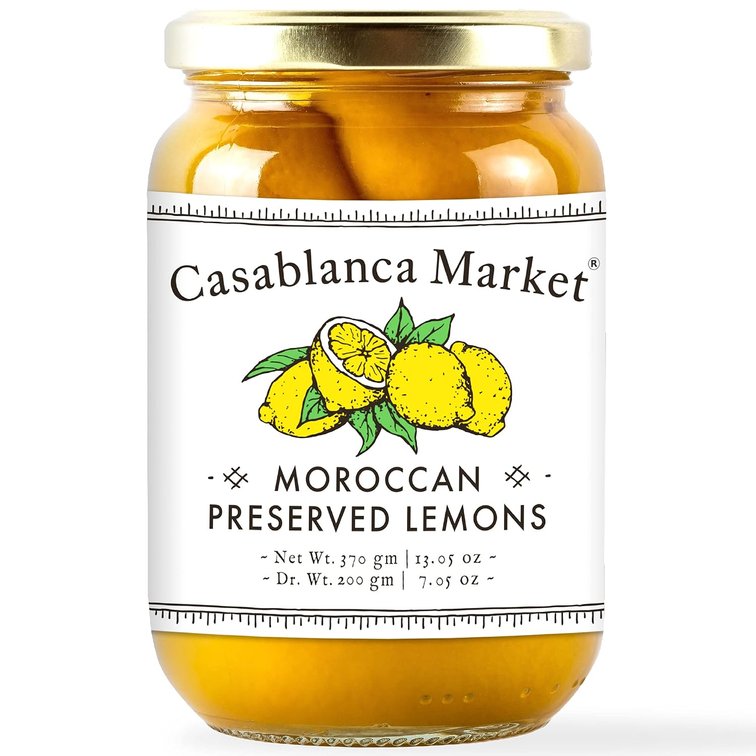 CASABLANCA MARKET Moroccan Preserved Lemons   Authentic Moroccan Preserved Lemons in Jar   Whole Non-GMO Preserved Lemon   Preserved Lemons for Couscous or Tagine Pot for Moroccan Cooking (13oz)