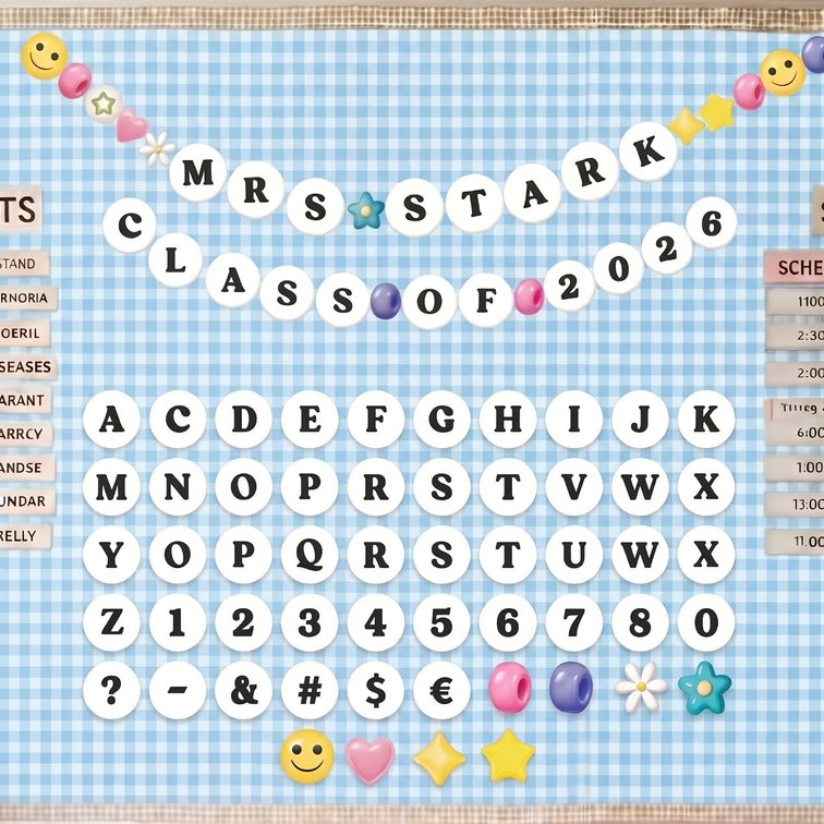 Mooliwe 134 Pcs 5 Inch Friendship Beads Bulletin Board Letters for Classroom Decoration Poster Alphabet Numbers Combo Set Paper Letter Cutouts for Bulletin Board Chalkboard School Decor